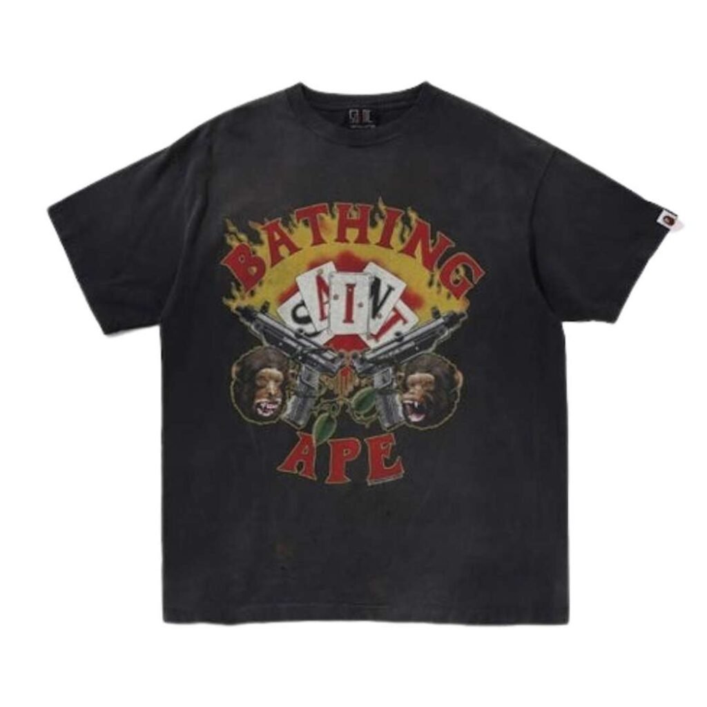 BAPE x Saint Mxxxxxx Guns Tee Charcoal graphic T-shirt