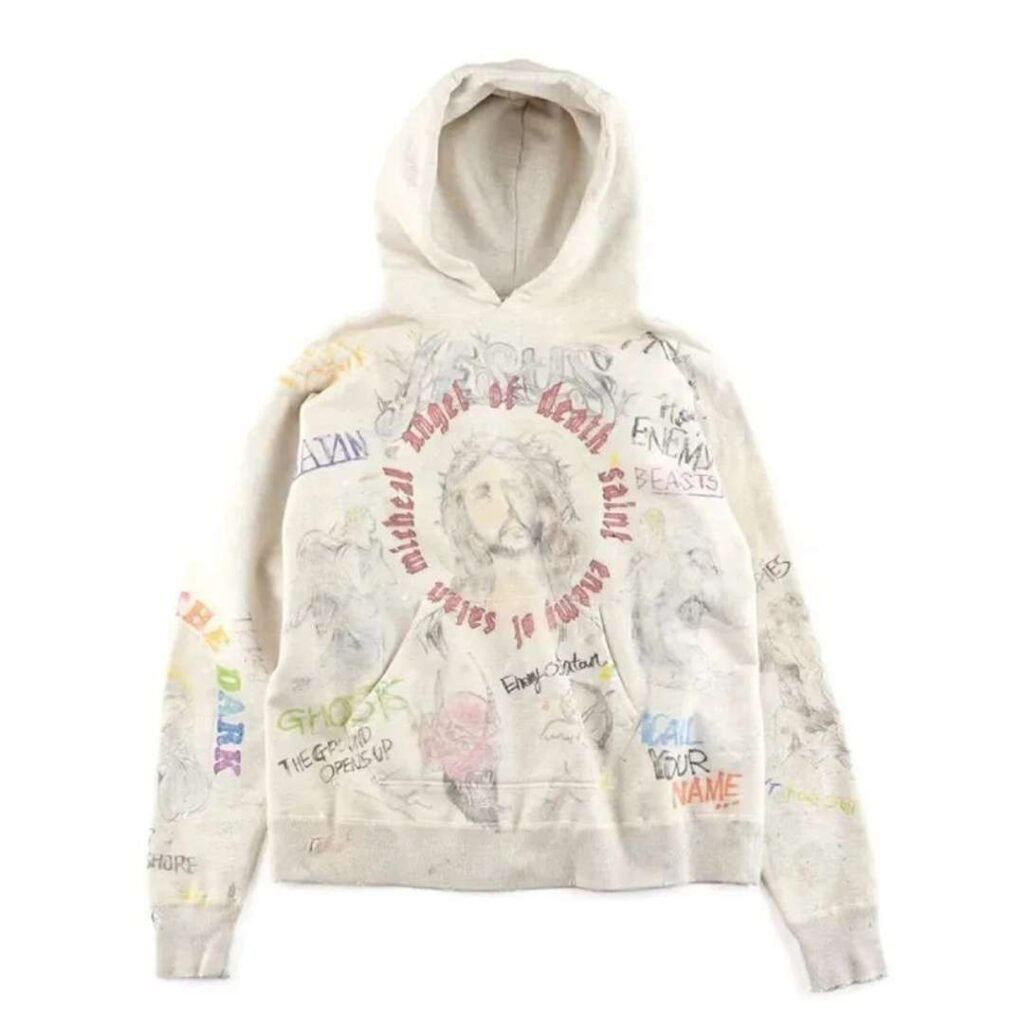 Beige Saint Michael Aged Graffiti Hoodie with graphic artwork