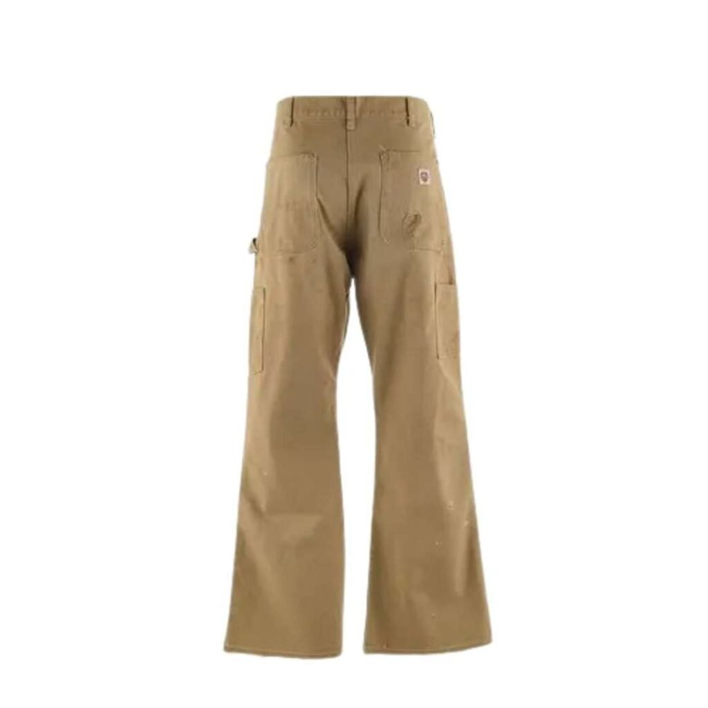 Beige Saint Michael Double Knee Duck Pants with wide-leg relaxed fit