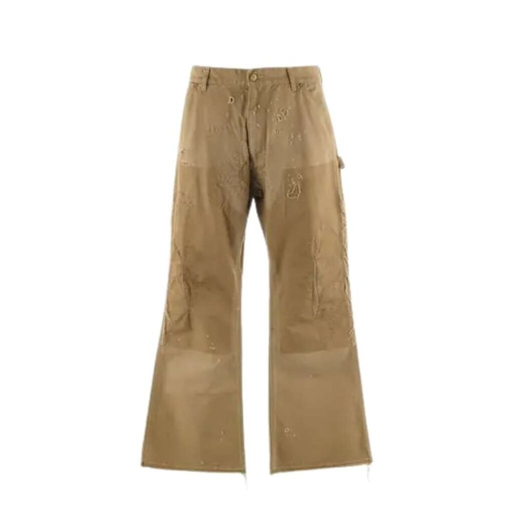 Beige Saint Michael Double Knee Duck Pants with wide-leg relaxed fit